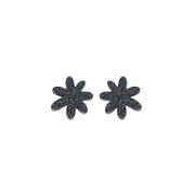 Black glitter flower stud earrings